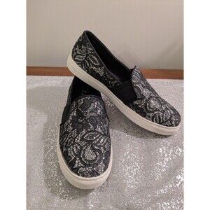 SUGAR Izette Shoes Womens 7 Black Silver Glitter Lace Loafers Athleisure Glam